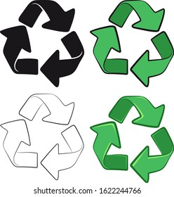 Recycle Icon with Rotating Arrows. Vector cartoon elements isolated on white background. EPS 8
