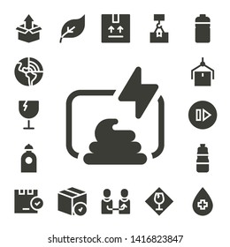 recycle icon set. 17 filled recycle icons.  Collection Of - Package, Geothermal, Fragile, Compost, Water, Skip, Bottle, Green energy, Change