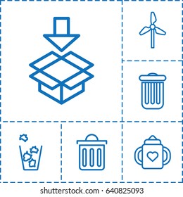Recycle icon. set of 6 recycle outline icons such as baby bottle, trash bin, box, delete trash bin