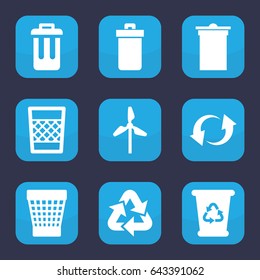 Recycle icon. set of 9 filled recycle icons such as trash bin, update, bin