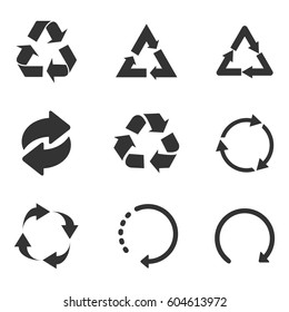 Recycle icon set black on white background