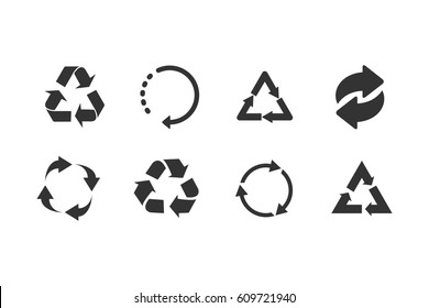 Recycle Icon Set Black On White Background