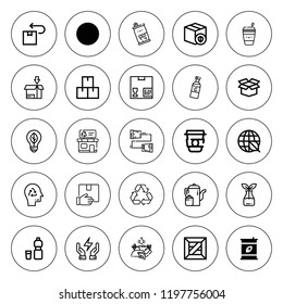 Recycle icon set. collection of 25 outline recycle icons with cans, coffee cup, eco fuel, ecology, green energy, package, reuse, recycle, recycling icons. editable icons.