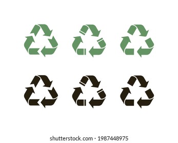 Recycle icon set. Green and black vector illustration. Isolated recycling symbols on white background.