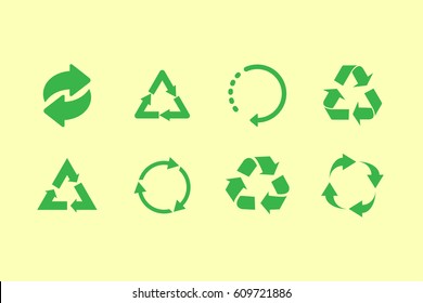 Recycle icon set green on white background