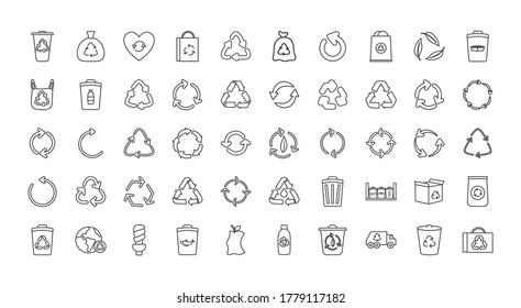 recycle icon set over white background, line style, vector illustration