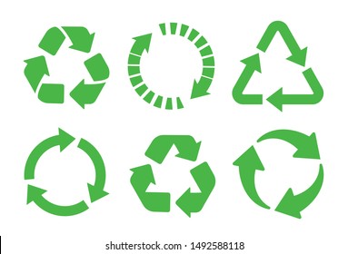 Recycle icon set. Recycling green color. Flat style stock vector.