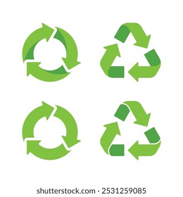 Recycle Icon Set. Recycling Rotation Arrow Logo on White Background. Vector