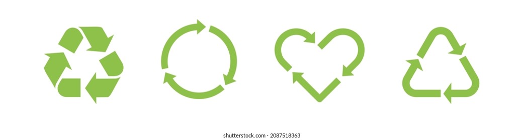 Recycle icon set. Recycling sign vector. Rubbish recycle green logo isolated white background. Recycled rubbish symbol.