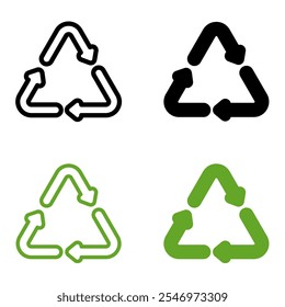 Recycle icon set. Recycling sign vector. Rubbish recycle green logo isolated on white background.