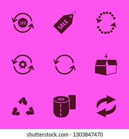 recycle icon set with recycle sign, toilet paper and sale tag vector illustration