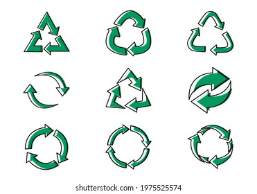 Recycle Icon Set Symbol Vector Illustration Design eye-catching perfect pixel icon set. Perfect for website, presentation, application, social media, and many more. Icon set design outline color style