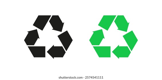 Recycle icon. Set of two recycle icons isolated on white background. A clean and modern vector illustration for eco-conscious branding, green initiatives, and zero-waste projects
