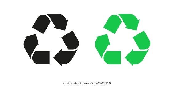 Recycle icon. Set of two recycle icons isolated on white background. A clean and modern vector illustration for eco-conscious branding, green initiatives, and zero-waste projects
