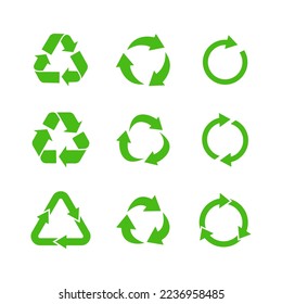 Vector de conjunto de iconos de reciclaje. Rotar y reciclar la colección de símbolos