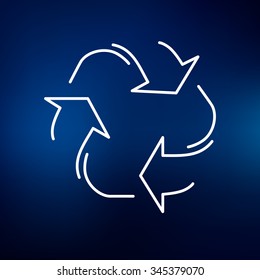 Recycle icon. Recycle sign. Recycle symbol. Thin line icon on blue background. Vector protect the environment illustration.