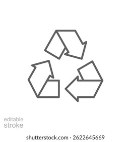 Recycle icon. Simple outline style. Eco friendly practices, suitable for environmental initiatives and sustainability projects concept. Thin line symbol. Vector illustration isolated. Editable stroke.