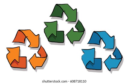 recycle icon in sketch three color orange green and blue