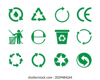 Recycle icon. Stylized round arrow symbols clean nature save ecology organic environment garish vector green shapes collection