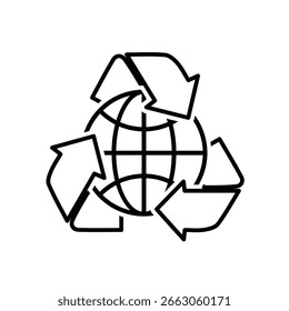 Symbol wiederverwenden. Nachhaltigkeitsvektor. Pfeilsymbol mit Kugel in der Mitte recyceln. Wiederverwenden, recyceln, Websymbol. Entwurfsstil für Umrisse.