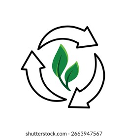 Ícone Reciclar. Vetor de sustentabilidade. Três setas de reciclagem com uma planta no centro. Reutilizar, reciclar, ícone da Web. estilo de design misto.