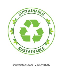 Recycle icon with sustainable text badge design. Sustainable development concept