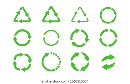 recycle icon symbol vector. recycling illustration, rotation arrow icon set isolated pack 