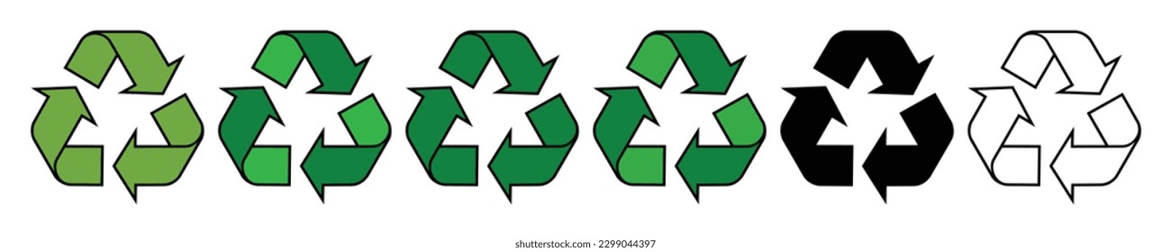 Recycle icon symbol vector. Recycling and rotation arrow icon pack. Recycle icons. Recycle Recycling symbol. Vector illustration