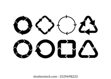 Vector de símbolo de icono de reciclaje. Paquete de iconos de flecha de reciclaje y rotación