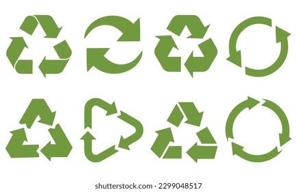 Recycle icon symbol vector set. Recycling and rotation arrow icon pack. Recycle icon. Recycle Recycling symbol. Vector illustration
