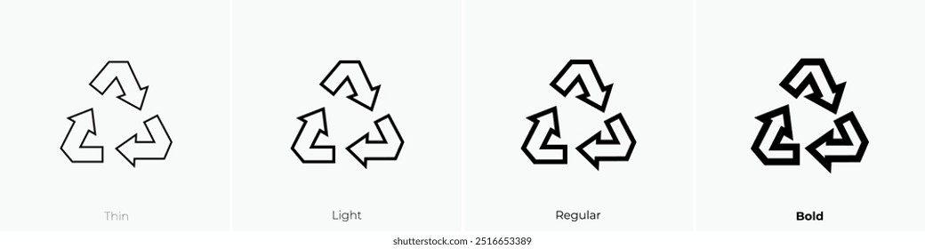 Icono de reciclaje. Diseño de estilo delgado, ligero, regular y audaz aislado sobre fondo blanco