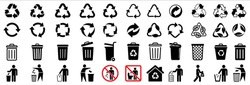 Recycle Icon And Trash Symbol, Recycling Sign, Recycle Symbol Isolated On White Background. Vector Illustration.