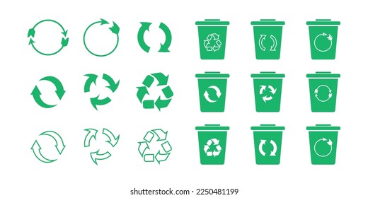 Icono de reciclaje y símbolo de basura, Signo de reciclaje, Símbolo de reciclaje sobre fondo blanco.