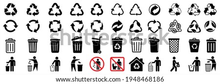 recycle icon and trash symbol, Recycling sign, Recycle symbol Isolated on white background. Vector illustration.