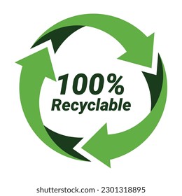 Recycle Icon Vector, 100 Percent Recyclable Symbol
