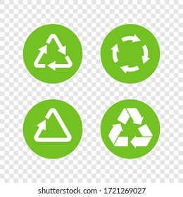 Recycle icon vector on transparent background. Green logo with arrow