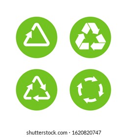 Recycle icon vector on white background. Green logo with arrow