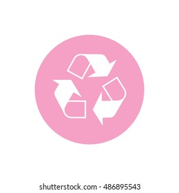 Recycle icon vector. Pink circle. Pink button
