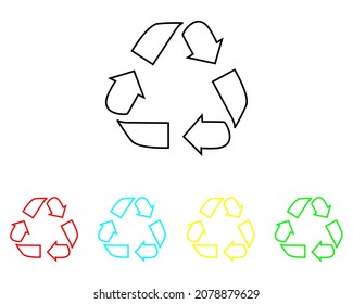 Reciclar vector de icono. Icono de flecha de reciclaje y rotación trendy estilo plano. Establecer elementos en iconos de color. Imagen de icono de reciclaje, ilustración de icono de reciclaje aislada en fondo blanco