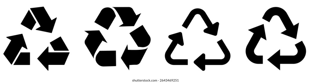 Recycle icon vector set. Recyclable materials illustration sign collection. Trash symbol. Eco logo. Recycle button web icons set. Ecology symbols. 