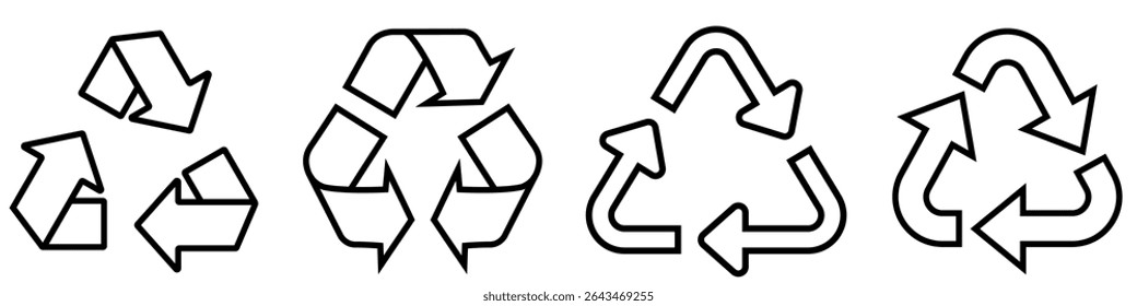 Recycle icon vector set. Recyclable materials illustration sign collection. Trash symbol. Eco logo. Recycle button web icons set. Ecology symbols. 