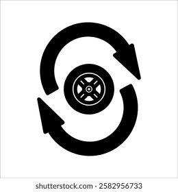 Recycle icon vector, used car tire product, on white background