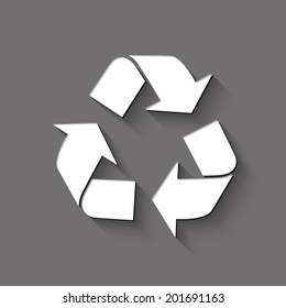 Recycle icon - white vector illustration with shadow on gray background
