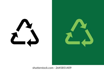 Recycle icons. 2 green arrows. An arrow that spins endlessly. Reuse of materials, zero waste. Recycled. Reuse, green environment and saving the planet With green and white background