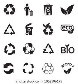 Recycle Icons. Black Flat Design. Vector Illustration. 