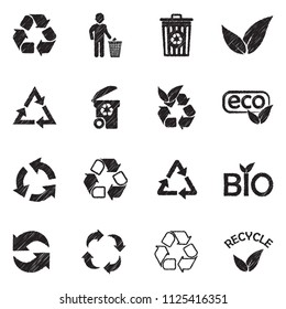 Recycle Icons. Black Scribble Design. Vector Illustration.