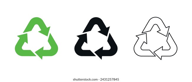 Recycle icons collection. Green and black pictograms on white background. Best for print, package and web design.