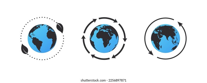 Recycle icons. Earth icons. Icons of recycled materials. Packaging and recycling. Vector illustration