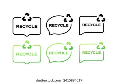 Recycle icons. Flat, message bubbles, recycle icons for design. Vector icons