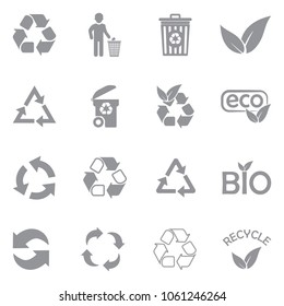 Recycle Icons. Gray Flat Design. Vector Illustration. 